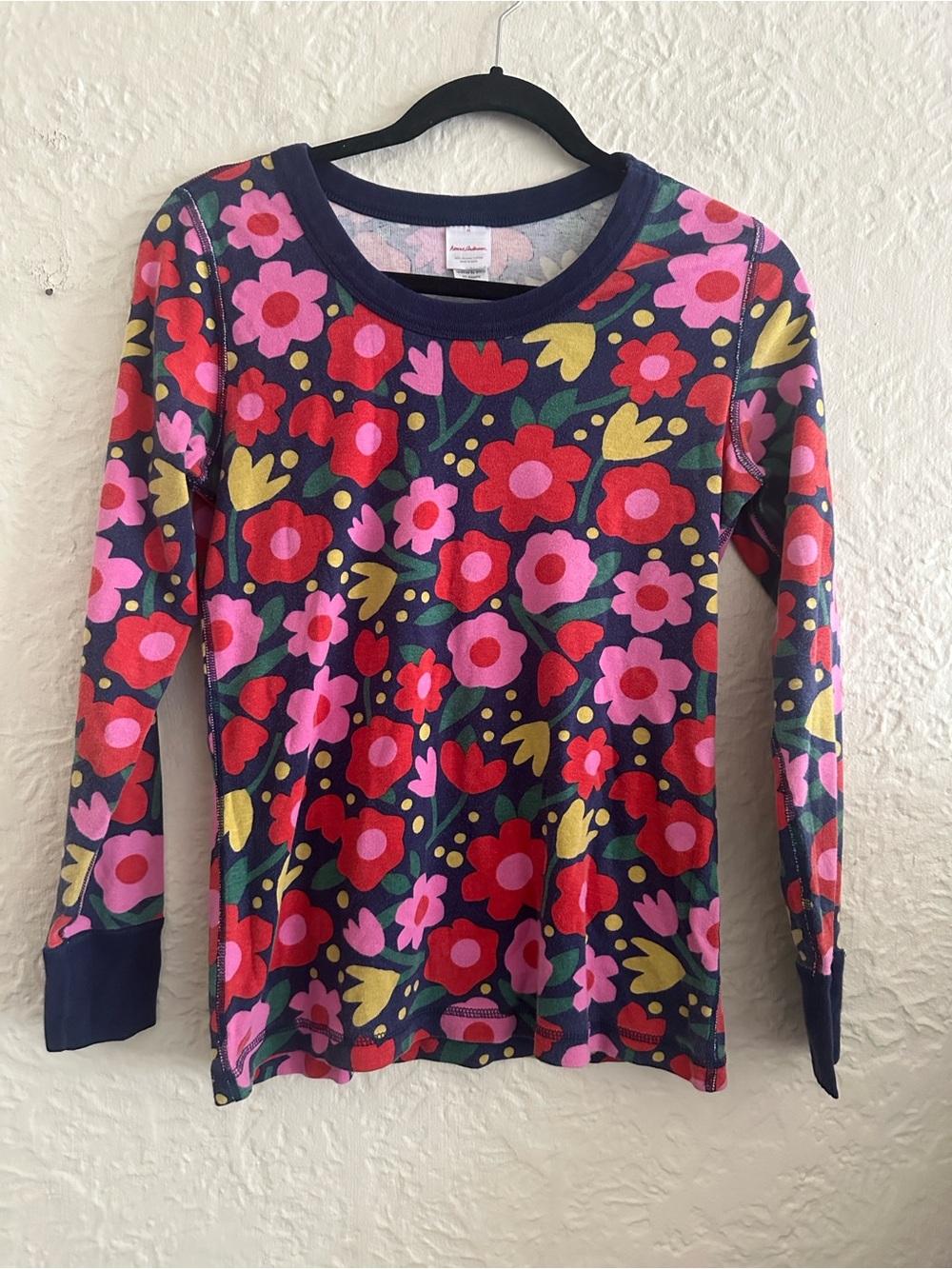 Hanna Andersson Women’s Long John Pajama Top Floral Rosey Posey on Navy Medium